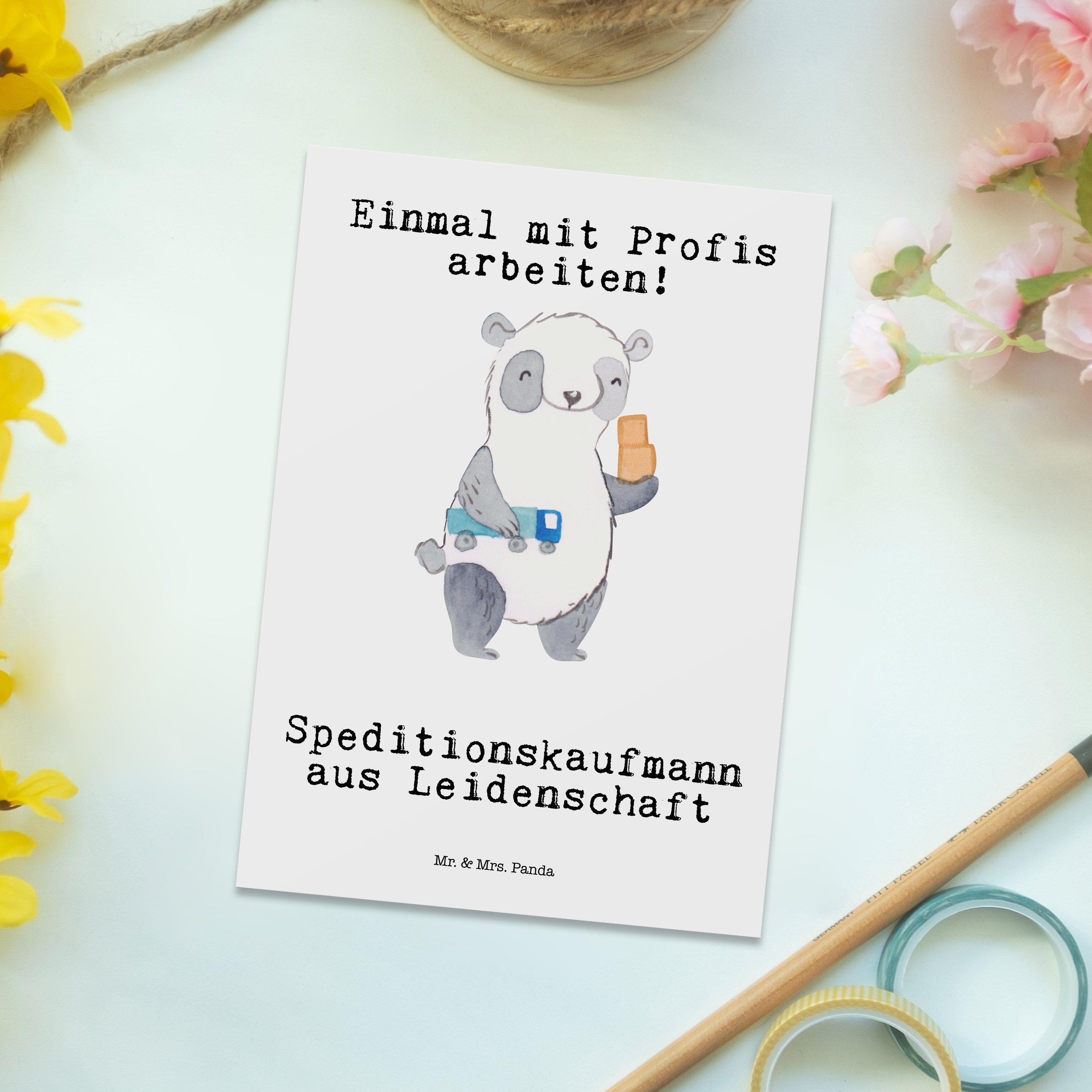 Weiß - Speditionskaufmann & Panda Leidenschaft aus Abschied, Mr. Einl Geschenk, Postkarte - Mrs.