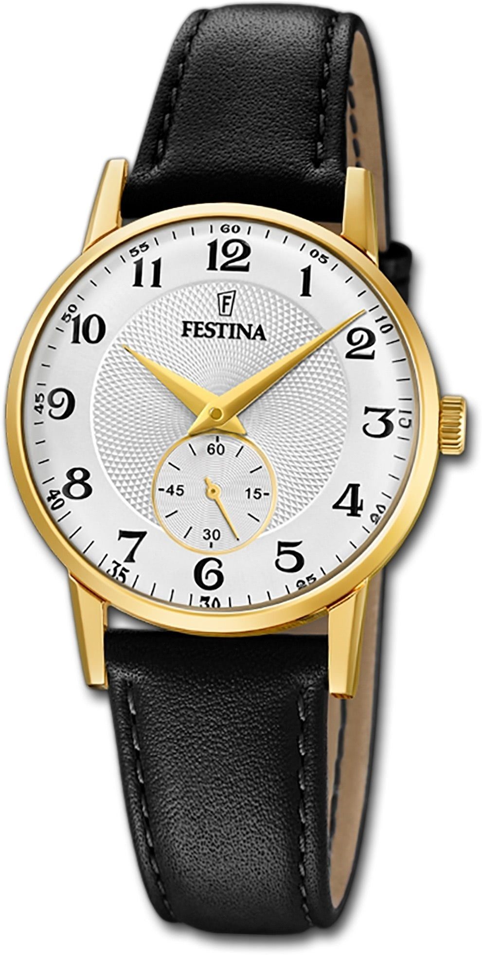Festina Quarzuhr Festina Damenuhr Klassik Armbanduhr, Damenuhr Lederarmband schwarz, rund, klein (ca. 29mm)