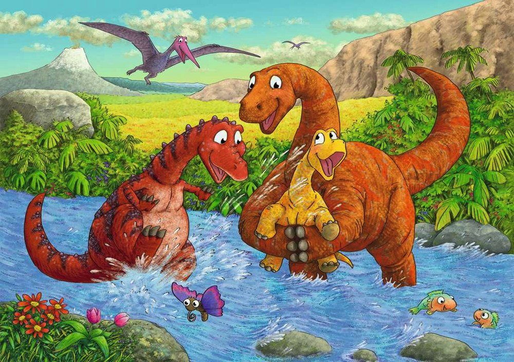 Ravensburger Puzzle 2 x 24 Teile Ravensburger Kinder Puzzle Spielende Dinos günstig online kaufen