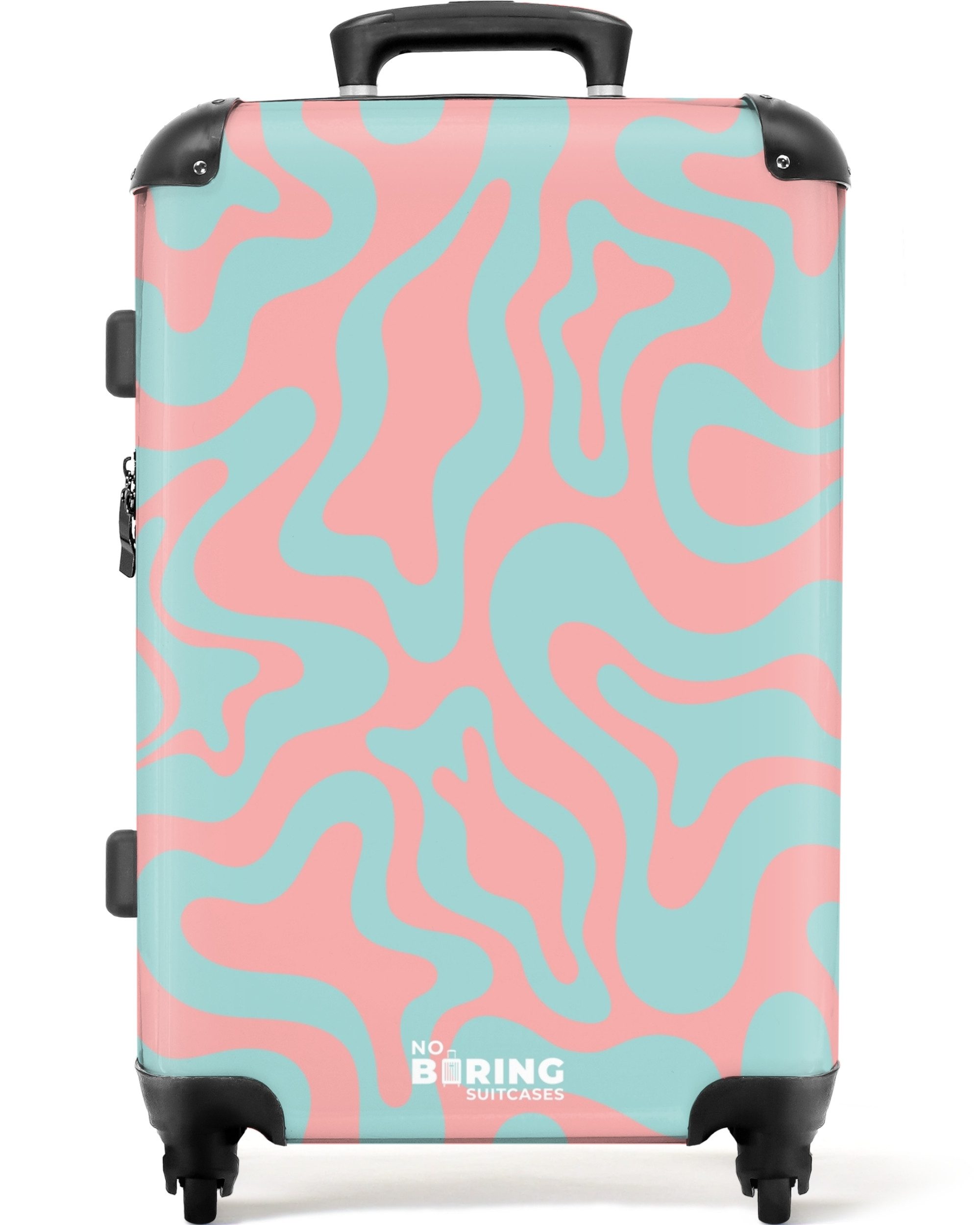 NoBoringSuitcases.com© Hartschalen-Trolley Rosa mit blauem abstraktem günstig online kaufen
