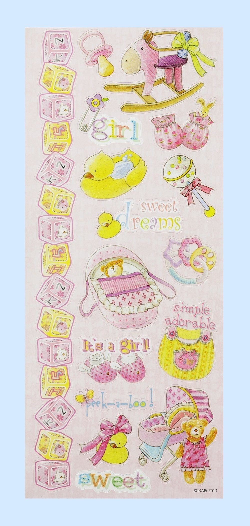 HobbyFun Aufkleber Sticker Glitter Baby Girl, 12 x 28 cm