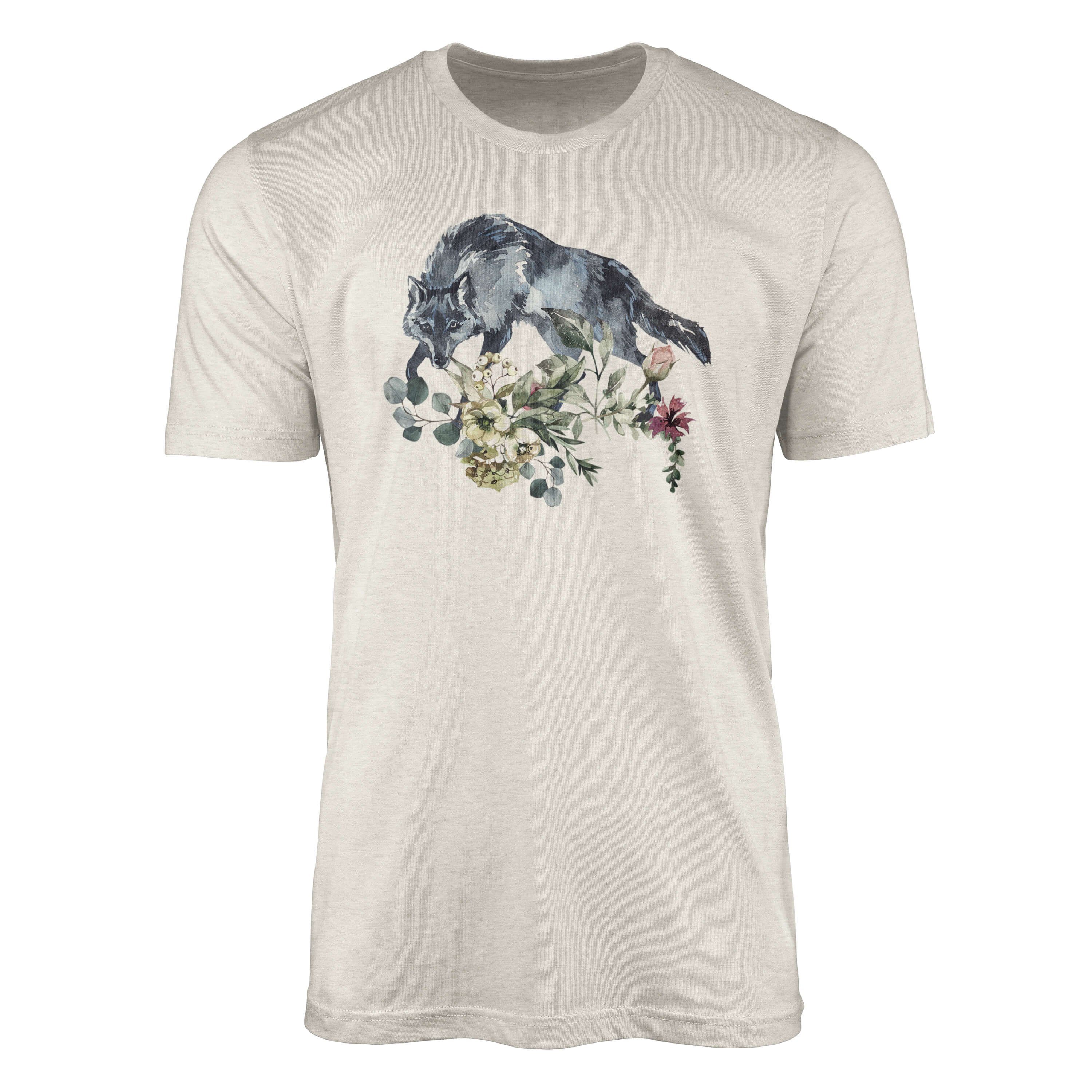 erneuer 100% Motiv Nachhaltig Sinus T-Shirt Aquarell Bio-Baumwolle Shirt Herren T-Shirt gekämmte Ökomode (1-tlg) Art Wolf aus