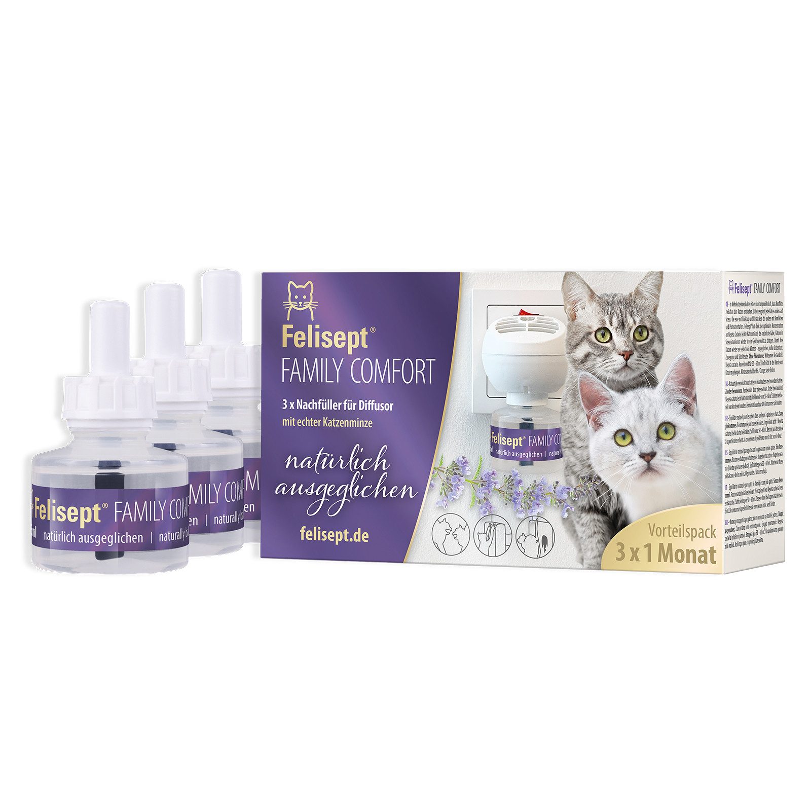 Felisept Katzenstreu 3x Felisept FAMILY Comfort Nachfüller 45ml