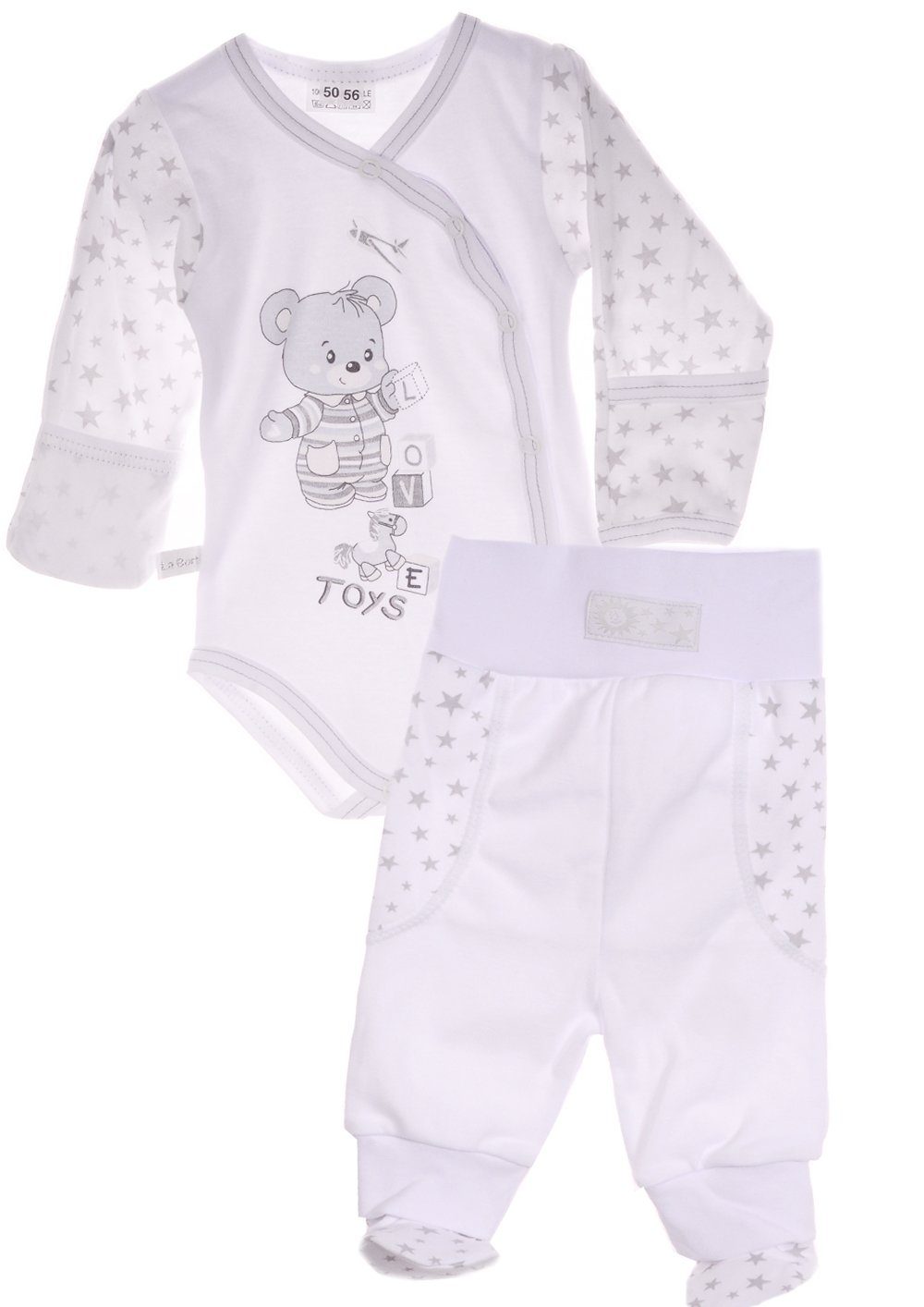 Body & Hose Wickelbody Schlupfhose Baby Anzug Erstlingsset in Weiß mit Sternen