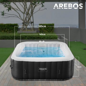 Arebos Whirlpool automatisch aufblasbar, In- & Outdoor, 6 Personen, 185x185cm, (Set, Aufblasbar, Komplett mit Zubehör und LED Beleuchtung)