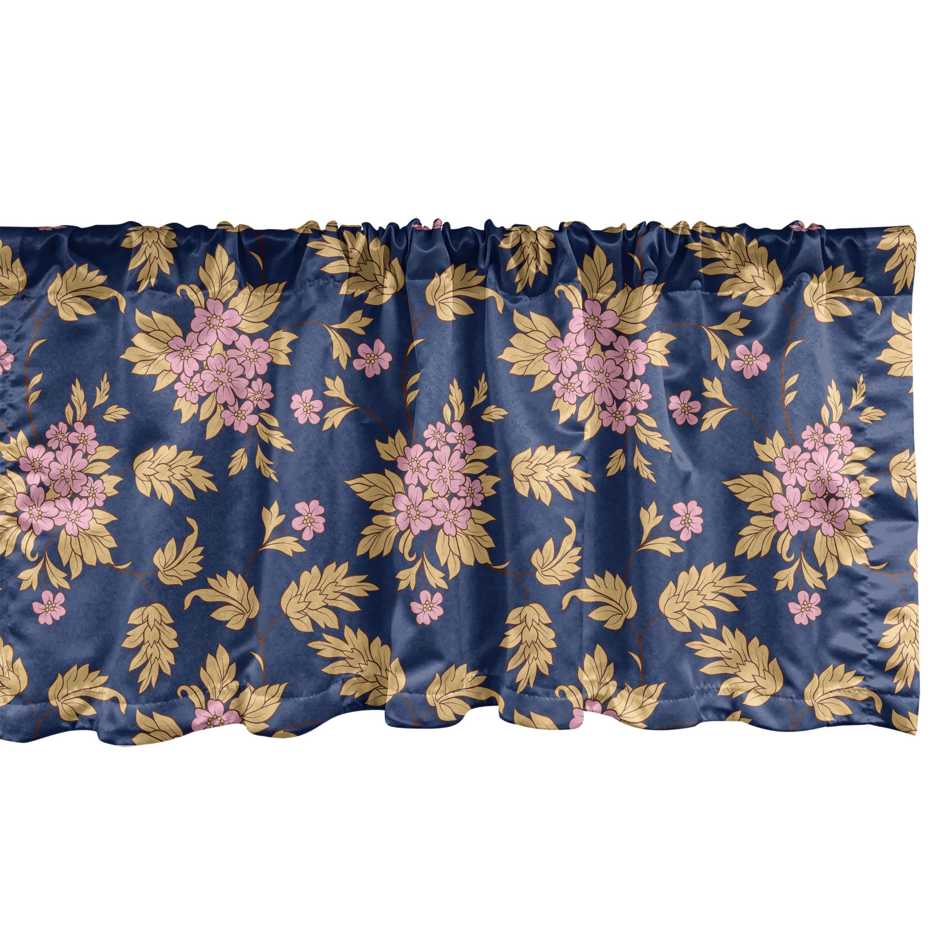 Garten-Blüten Blumen für Küche Scheibengardine Volant Vorhang mit Dekor Stangentasche, Microfaser, Vintage Schlafzimmer Abakuhaus,