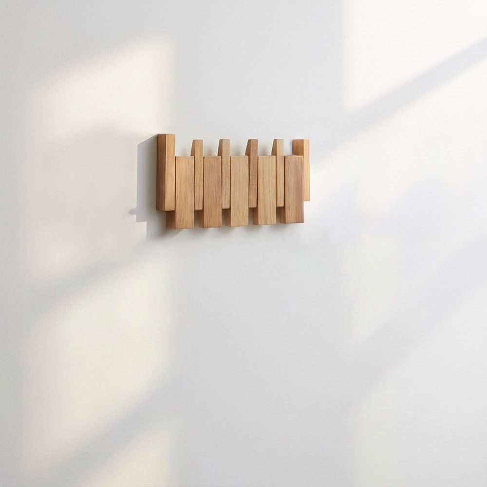 HOME DELUXE Garderobenleiste PORTE - 32cm/56 cm/ 80cm - wählbar, 4 Haken, bewegliche Haken, Garderobe aus Holz