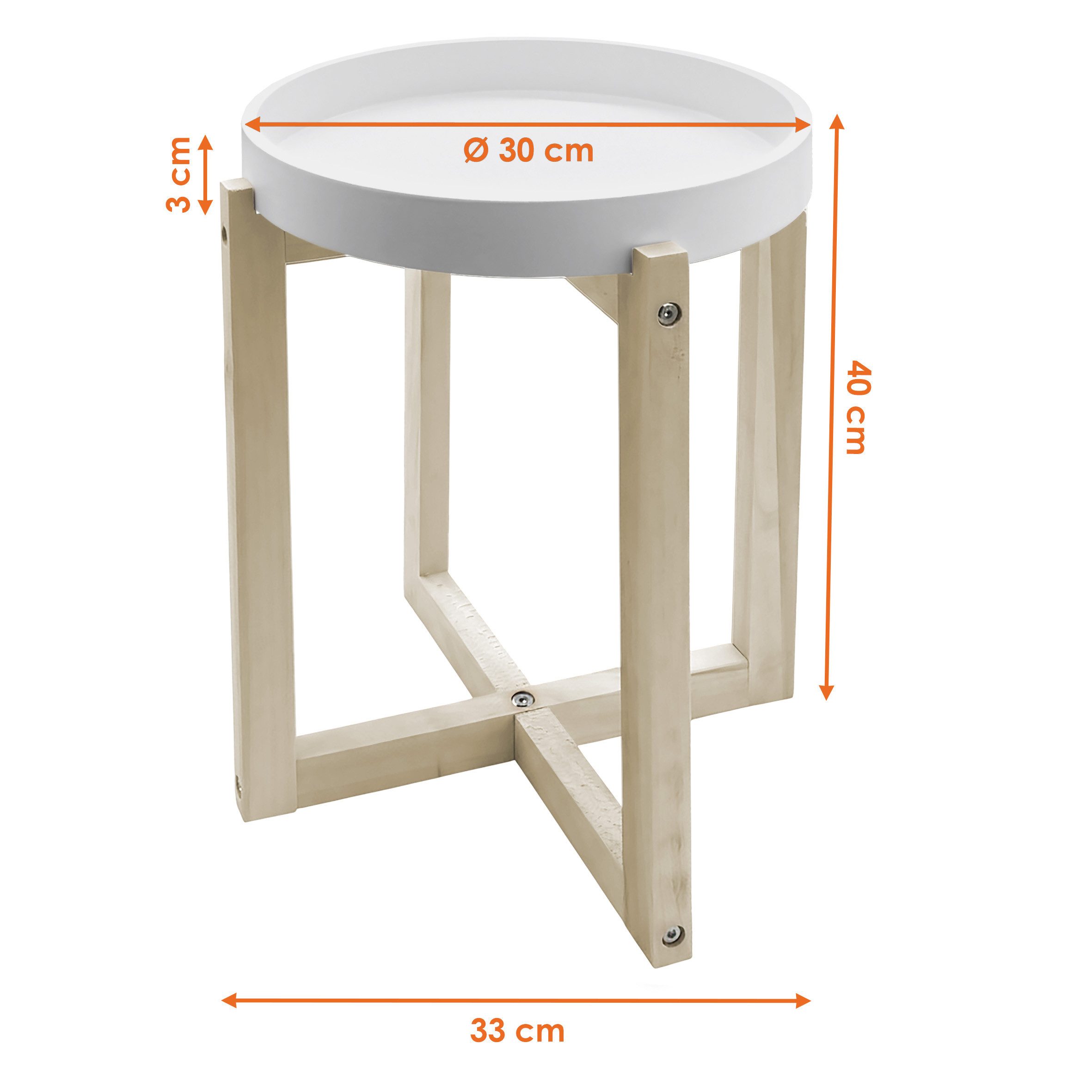 Spetebo Beistelltisch Couchtisch Holz rund mit Tischplatte im Tablett Design (40 cm x 33 cm (Höhe x Durchmesser), 1-St., Couchtisch), Durchmesser der Tischplatt – Bild 2 von 5