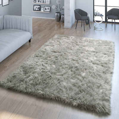 Fellteppich Wohnzimmer Hochflor Teppich Kunst-Fell Design, TT Home, rund, Höhe: 64 mm