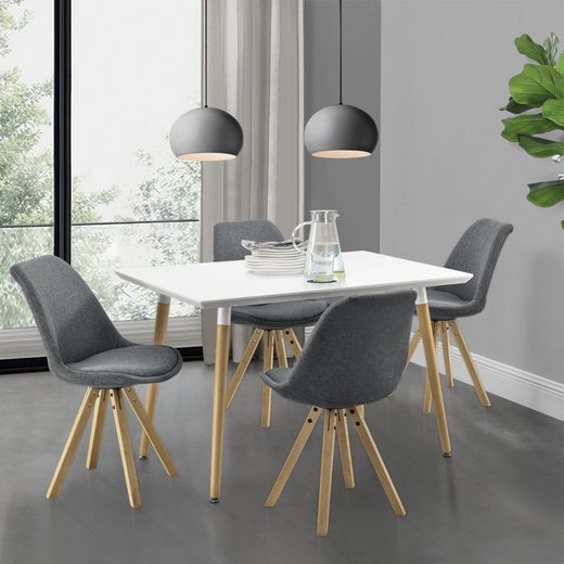 en.casa Essgruppe, (Set, 5tlg., Esstisch mit 4 Stühlen), »Flen« 120x70