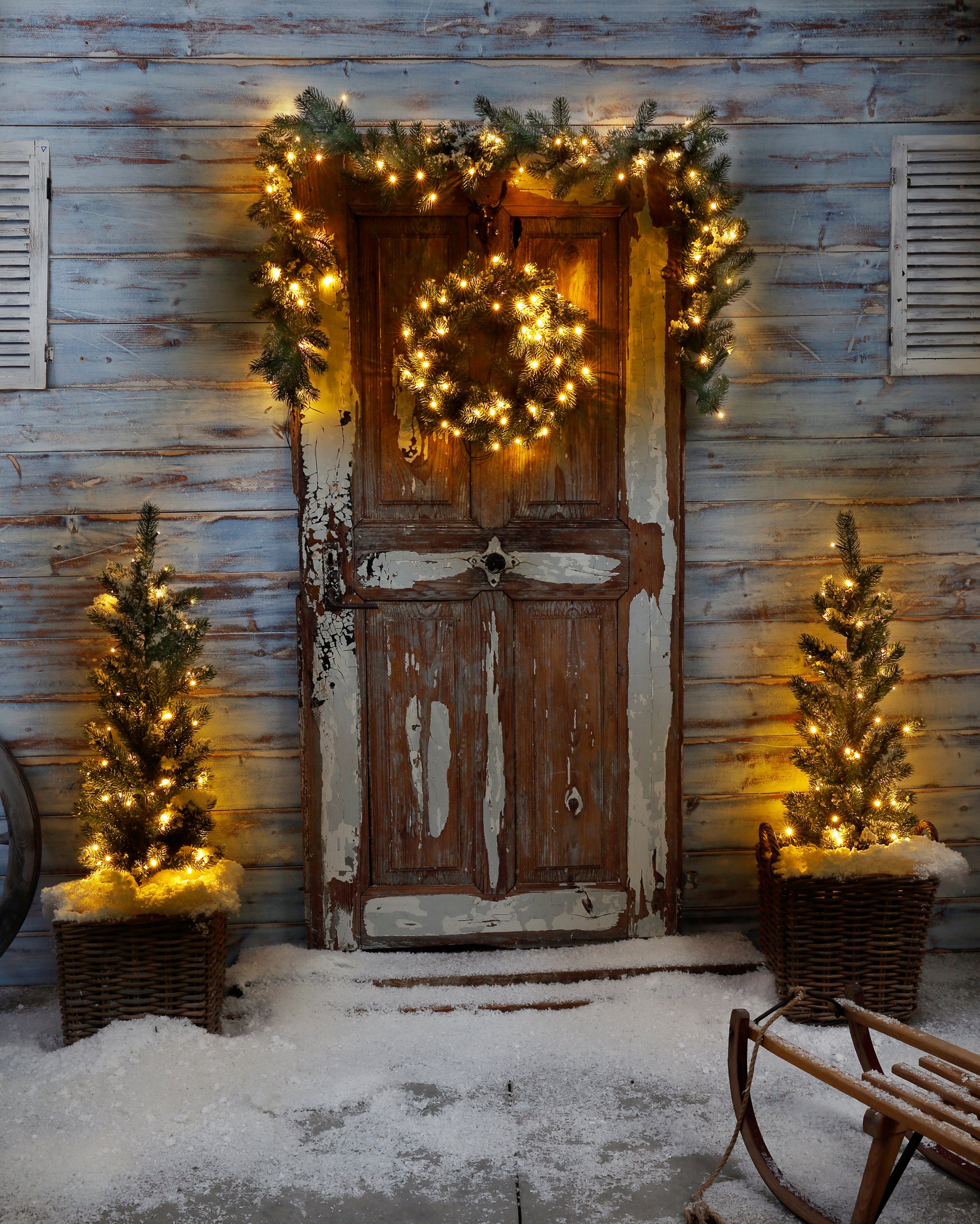 my home LED Baum Bennet, fest Weihnachts-Set, mit LED und Timerfunktion, Warmweiß, Dekokranz integriert, 4-teiliges Girlande