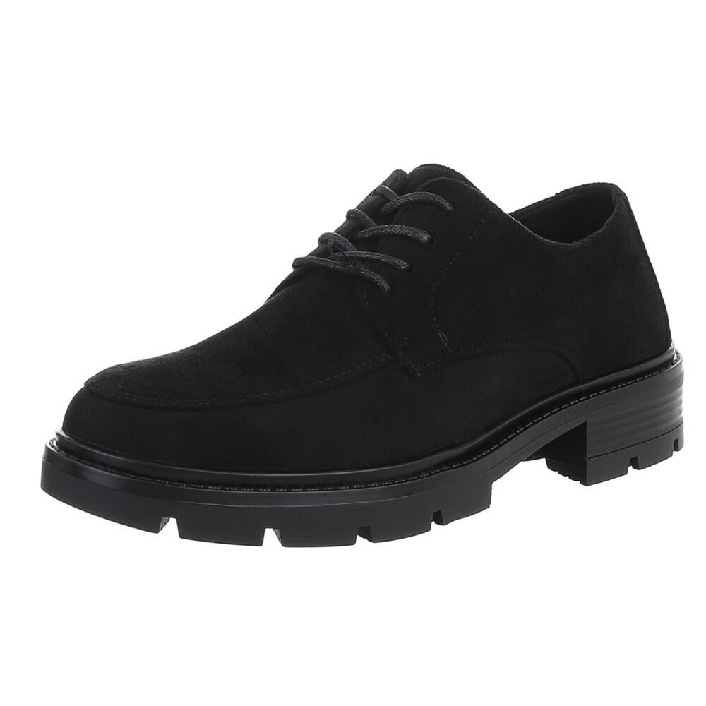 Ital-Design Klassischer Schnürschuh mit robuster Sohle für Damen Schnürschuh (90793450) Blockabsatz Schnürer in Schwarz