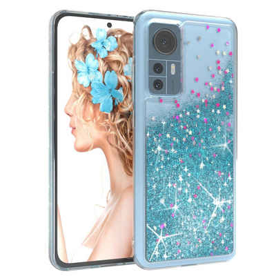 EAZY CASE Handyhülle Liquid Glittery Case für Xiaomi 12 - 12X 6,28 Zoll, Gloss Slimcover Girly Backcover Bling Phone Case kratzfeste Cover Blau