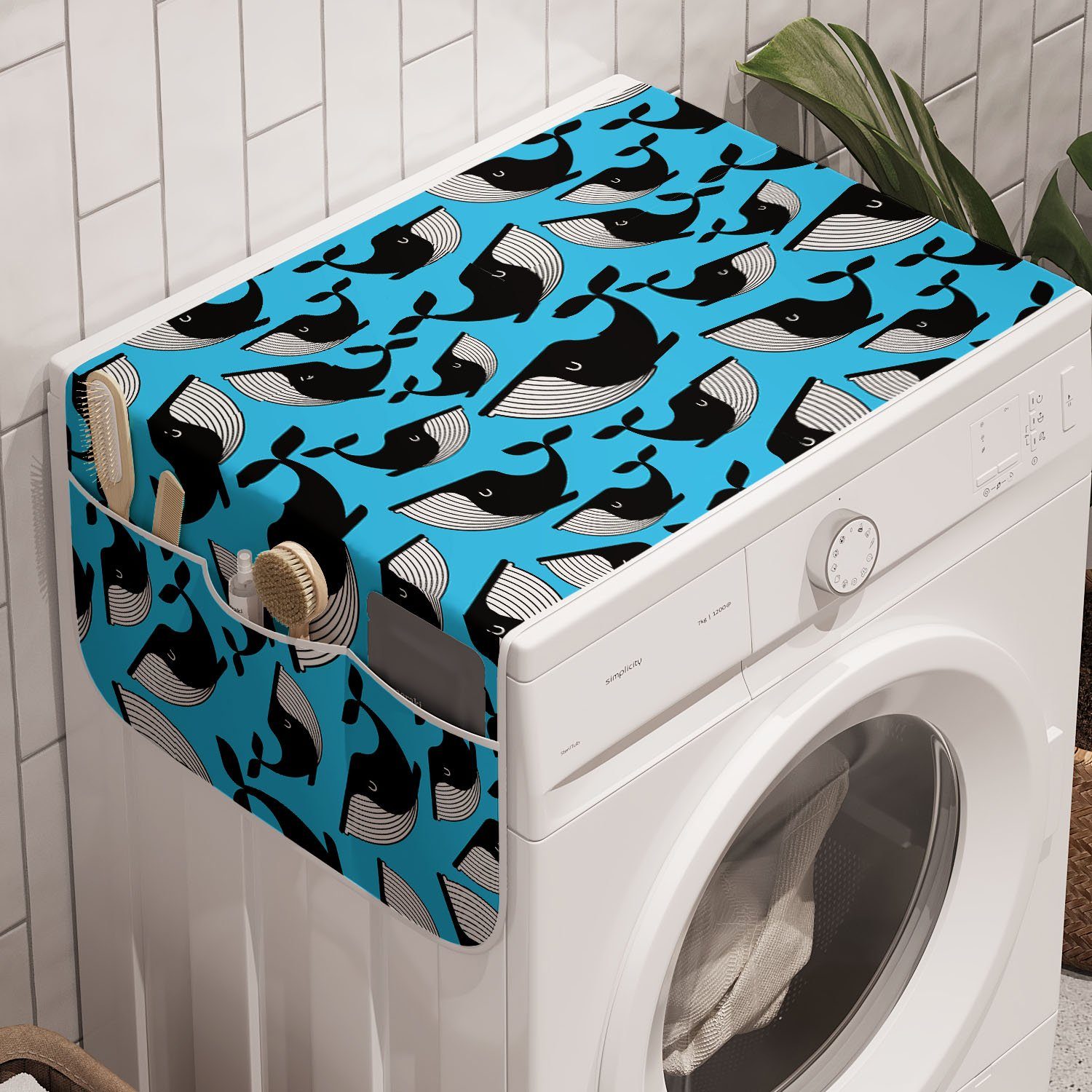 Waschmaschine Anti-Rutsch-Stoffabdeckung für Tier Zeichnung Kunst Wale Badorganizer Abakuhaus Cartoon und Trockner,