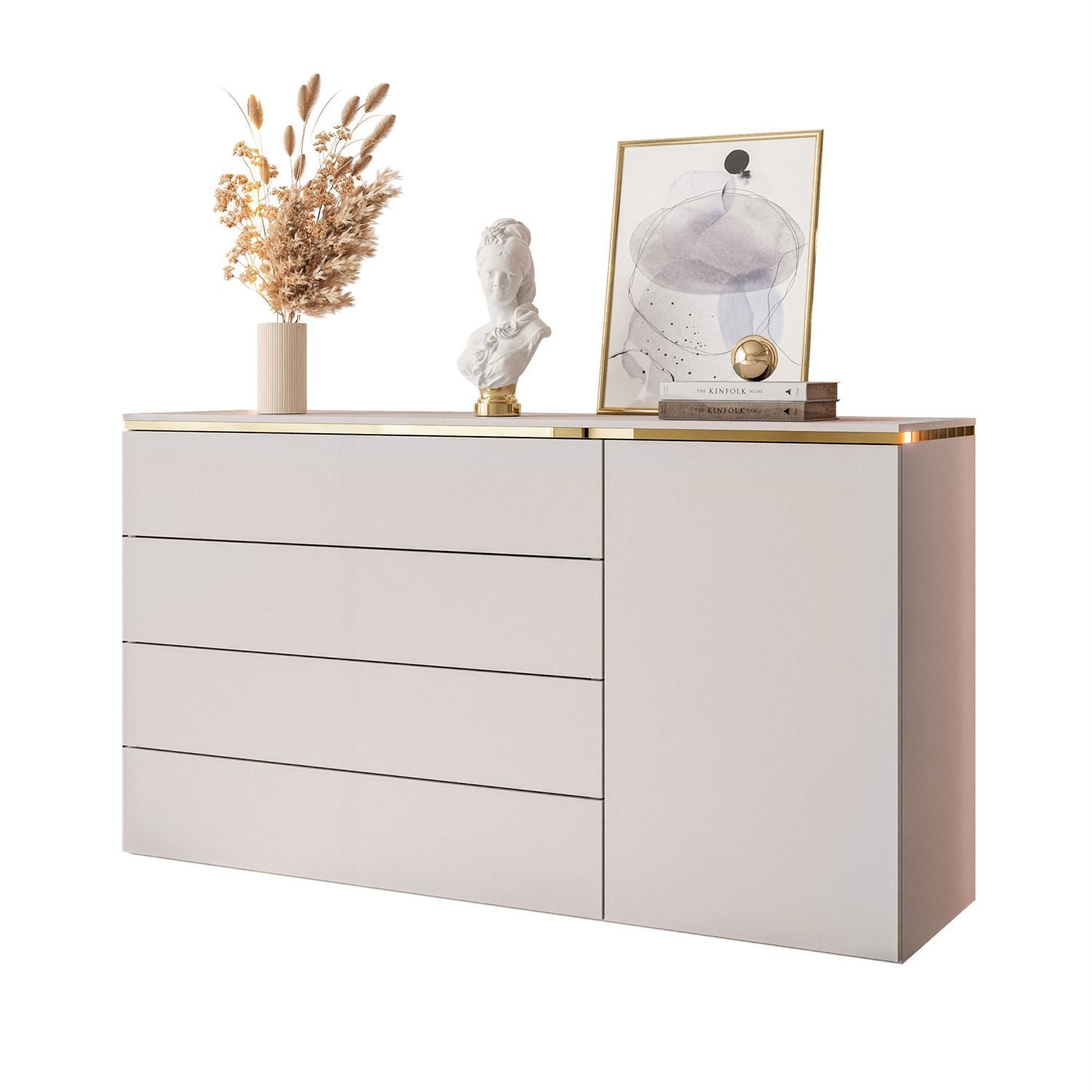 Lookway Kommode AURORA 4S1D Anrichte in KASCHMIR Schubladenschrank, 140x76/90/91x40 cm