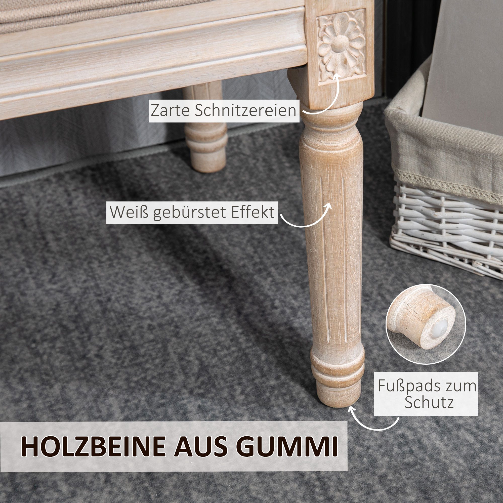 HOMCOM Polsterbank Vintage Bettbank, Flurbank mit Knöpfen, Leinenoptik (Bettbank, 1-St., Sitzbank), Beige 80 x 40 x 43cm – Bild 5 von 5