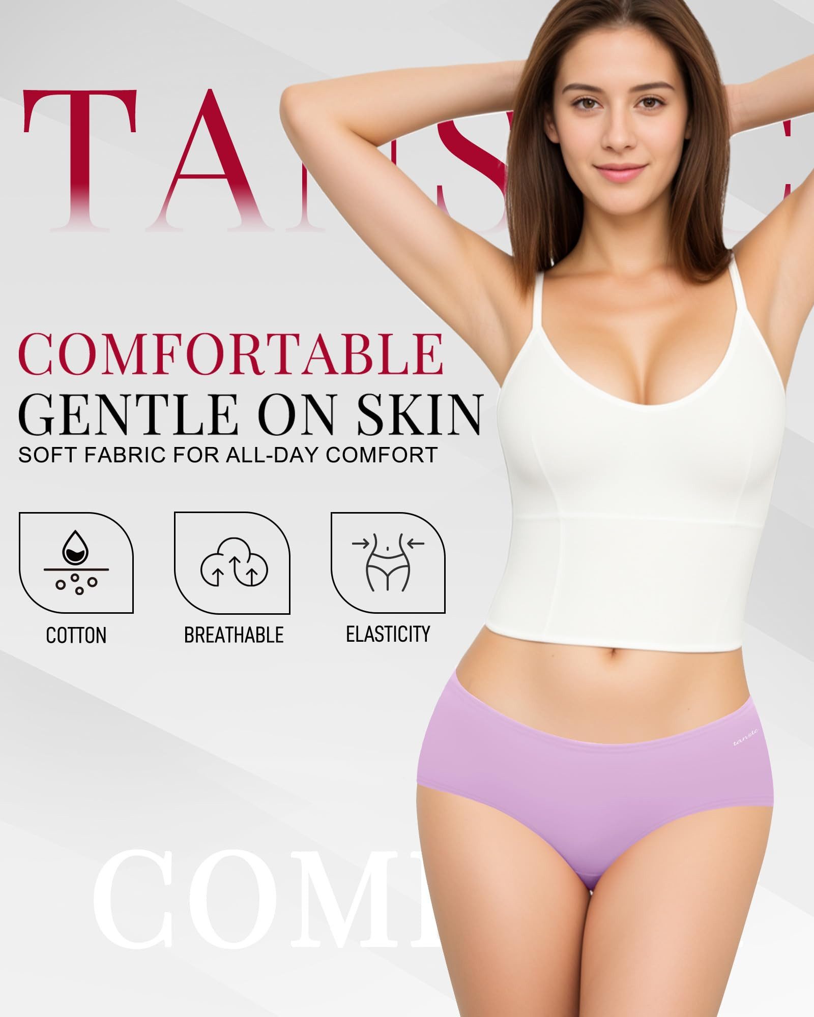 TANSTC Hipster Unterhosen Damen Baumwolle Slips Bequeme Unterwäsche Frauen (Packung, 6-St., 6er-Pack) atmungsaktiv, elastisch, hautfreundlich, nicht umrollender – Bild 3 von 5