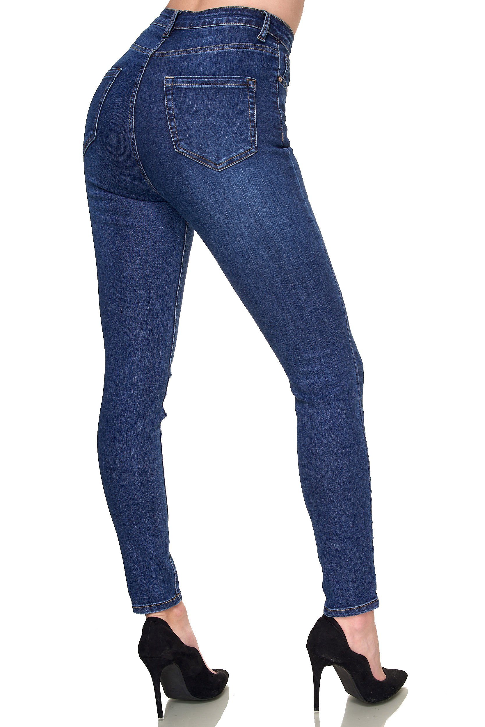 Dunkelblau High-waist-Jeans Damen Elara Waist High Super (1-tlg) Hose Elara