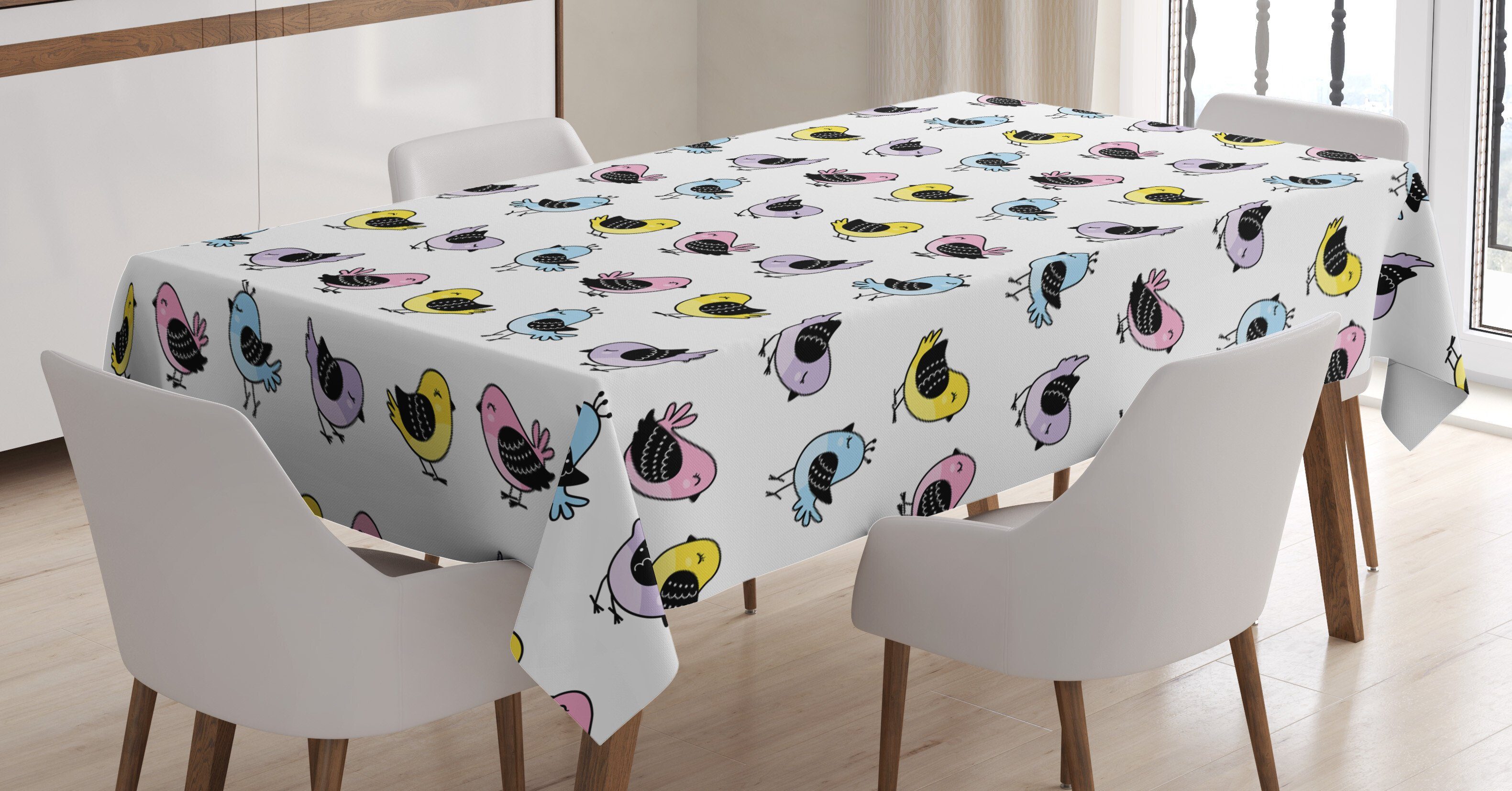 Abakuhaus Tischdecke Farbfest Waschbar Für den Außen Bereich geeignet Klare Farben, Lila und Gelb Vogel-Illustration