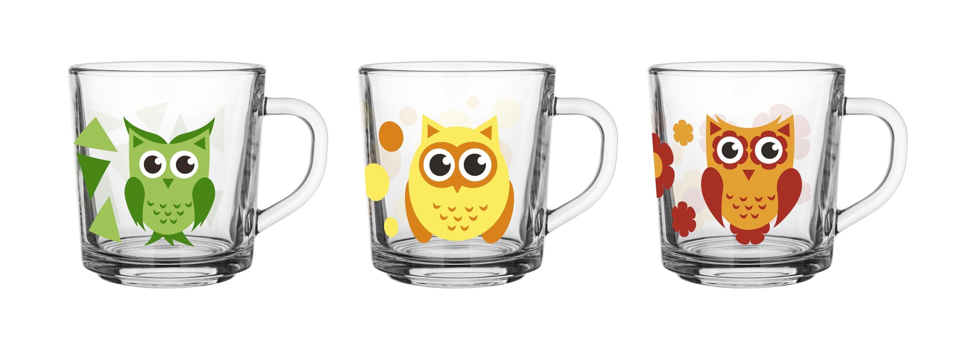 Sendez Gläser-Set 6 Tassen Eule-Motiv Becher 230 ml Teegläser Kindergläser