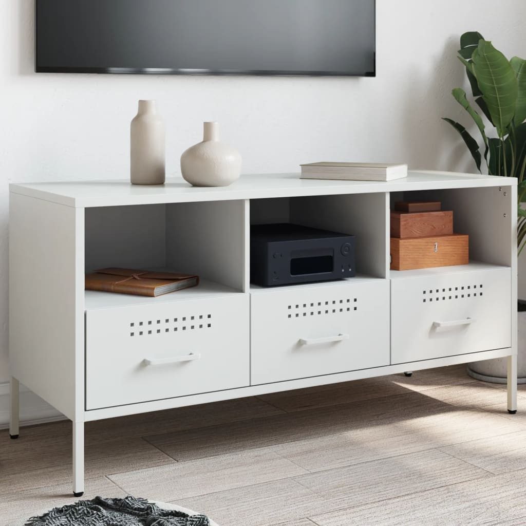 furnicato TV-Schrank Robuster Weiß 100,5 x 39 x 50,5 cm im Industrie-Stil (1-St) Lowboard mit 3 Schubladen, 3 Fächern und verstellbaren Schraubfüßen