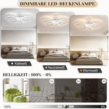 Nettlife LED Deckenleuchte Wohnzimmer Deckenlampe Modern Schlafzimmerlampe, Dimmbar mit Fernbedienung, LED fest integriert, kaltweißem, warmweißem, für Wohnzimmer Schlafzimmer Esszimmer Büro Küche, 65W, 66cm