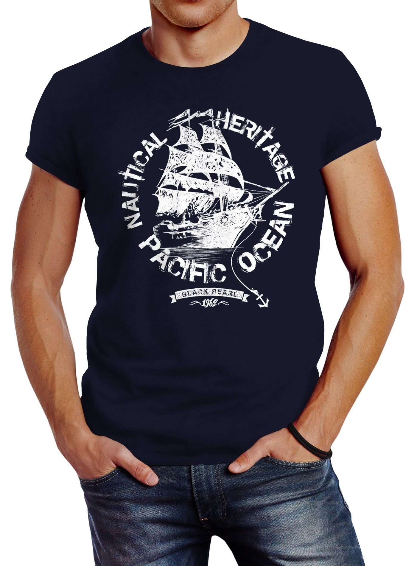 Neverless Print-Shirt Herren T-Shirt Segelschiff Piratenschiff günstig online kaufen