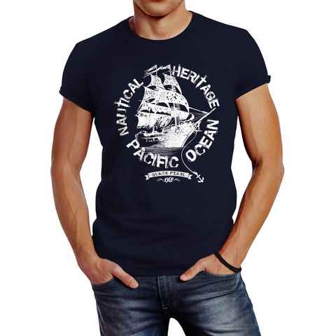 Neverless Print-Shirt Herren T-Shirt Segelschiff Piratenschiff Slim Fit Neverless® mit Print