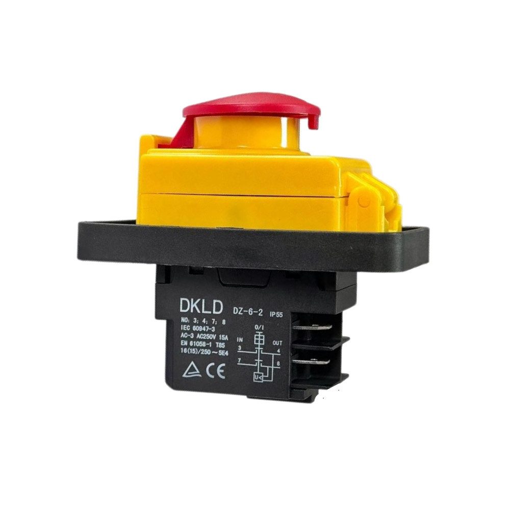 Trade-Shop Переключатель 4-Pin Elektro switch DKLD DZ-6-2 für Werkzeugmaschinen, Bohrmaschinen, Anschluss über 4 Kontakte / mit Kappe, Flachdichtung und PVC-Abdeckung