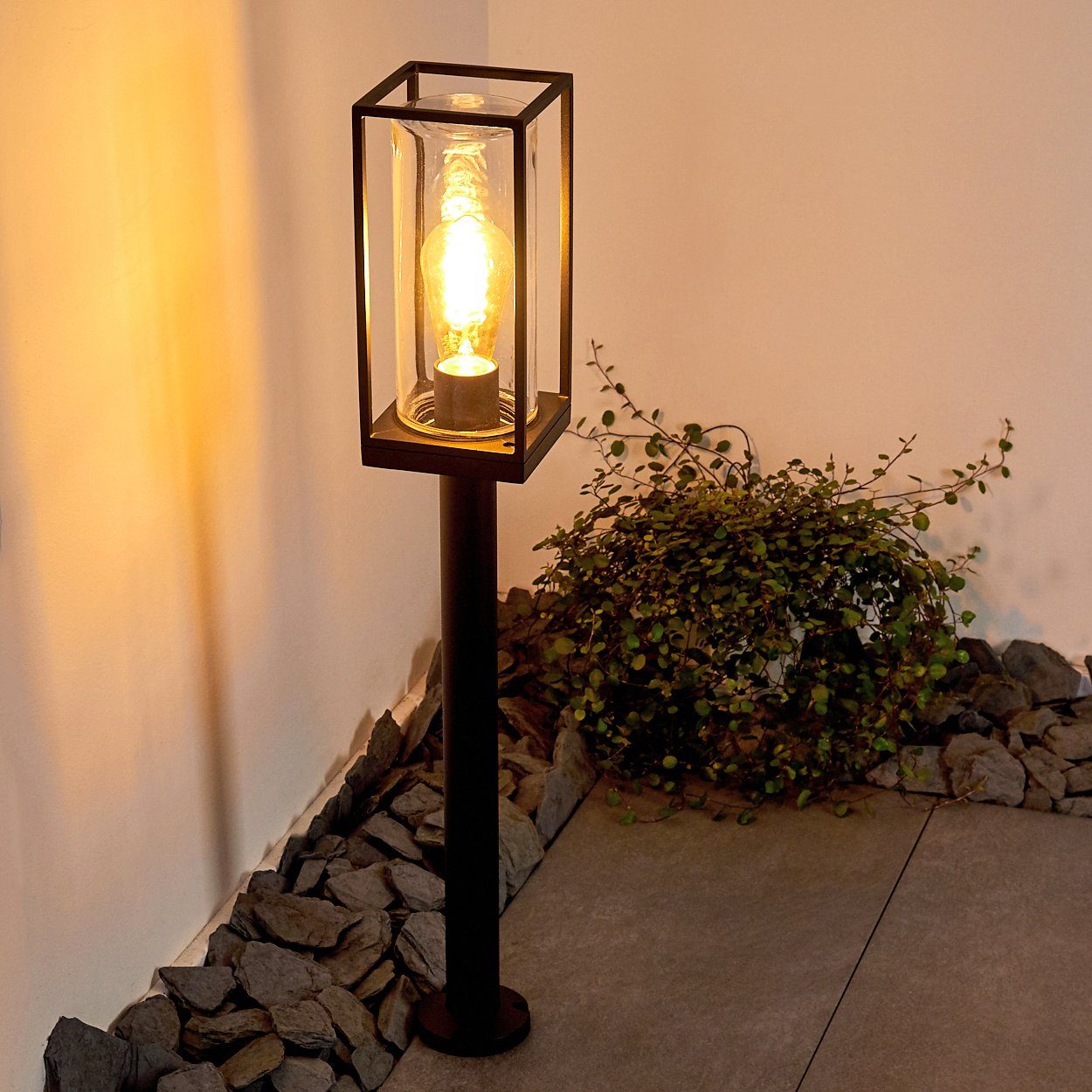 Gartenlampe Metall, »Besana« ohne Leuchtmittel, 75cm, Wegeleuchte, Stehlampe hofstein Stehleuchte Klarglas-Scheiben, mit IP44 E27, Außenleuchte Gartenbeleuchtung Schwarz,