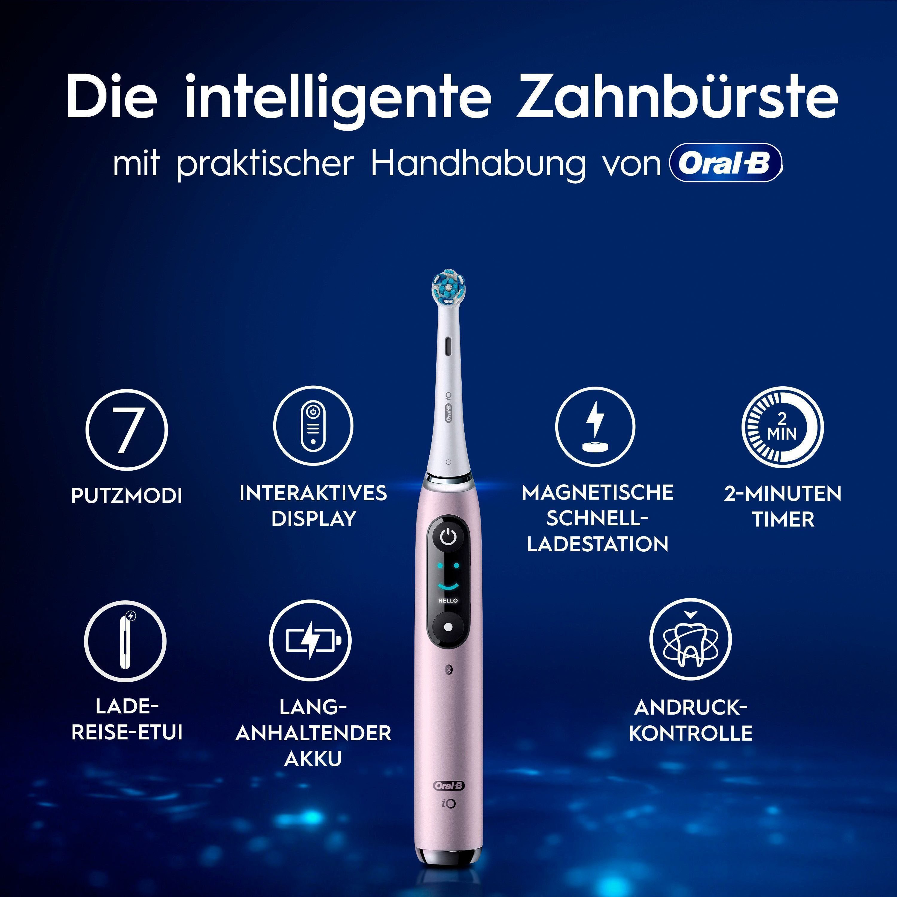 Oral-B Elektrische Zahnbürste Oral-B iO Series 9, Aufsteckbürsten: 2 St., 2 Aufsteckbürsten, 7 Putzmodi für Zahnpflege, 3D-Analyse, Farbdisplay & Lade-Reiseetui