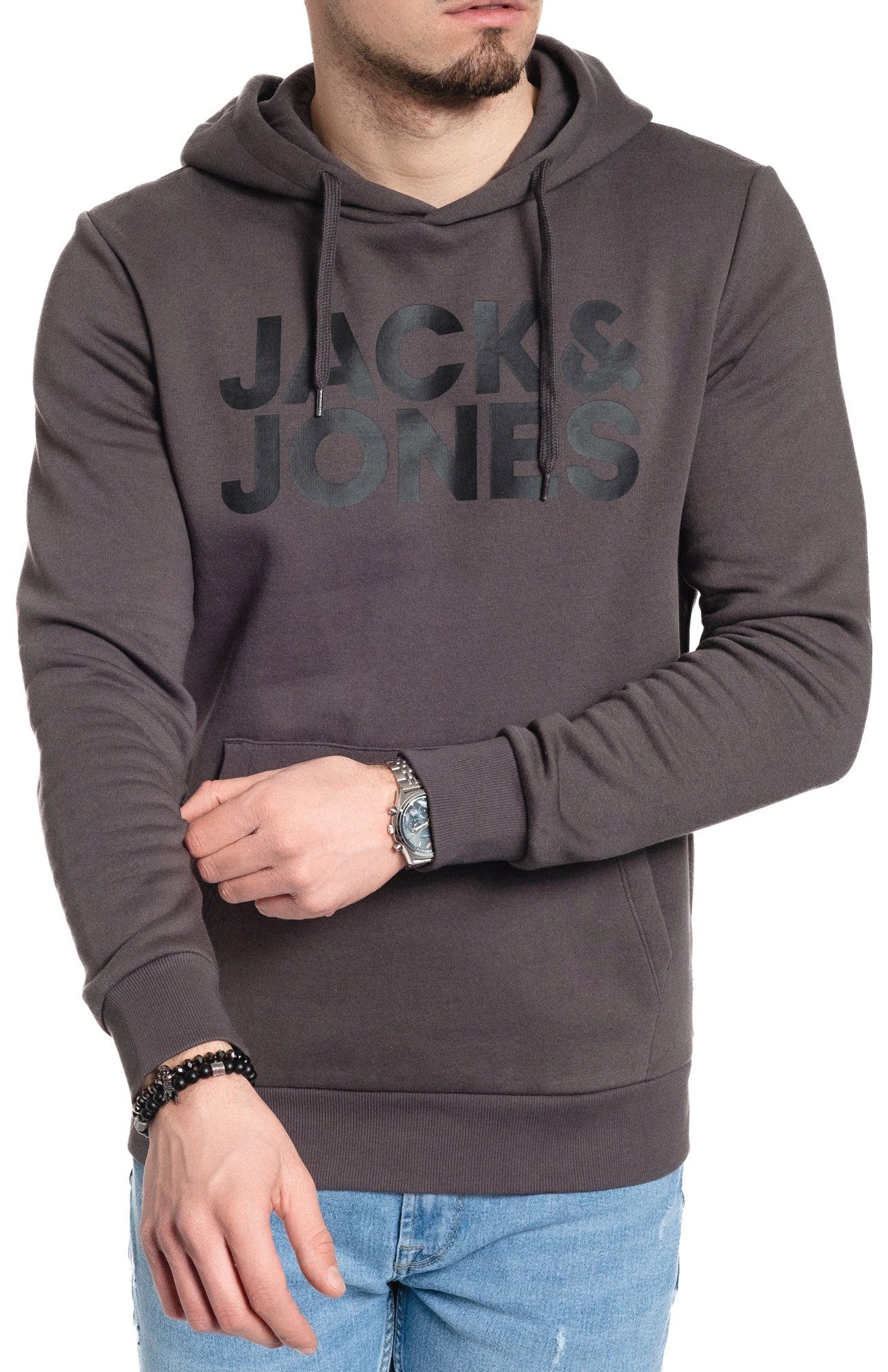 & Jack Kängurutasche Kapuzensweatshirt mit Asphalt-Black Jones