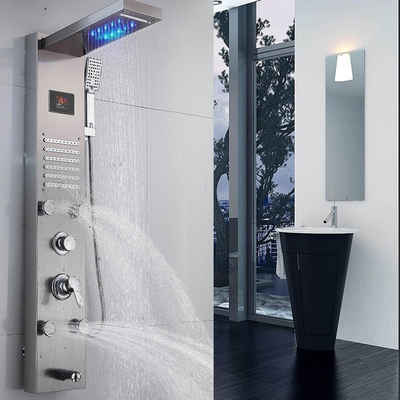 XERSEK Duschsystem Duschpaneel mit LED Temperatur Anzeige Duschsystem 4x Massagedüsen, 6 Strahlart(en), Regenwaldmodus, Wasserfallmodus, Handbrause, Massagendüsen, Wasserfallbrause