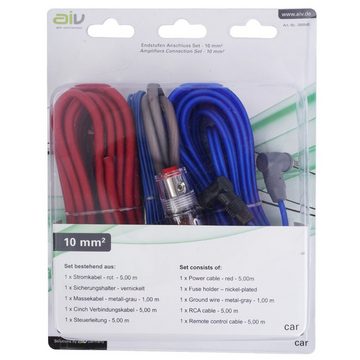 AIV Endstufen Anschluss-Set 10mm² Kabel-Satz Audio- & Video-Kabel, Cinch-Stecker,Rohkabel, Cinch-Stecker, Komplett KFZ Kabel-Kit, CCA Kupfer, Sicherungshalter und Sicherung