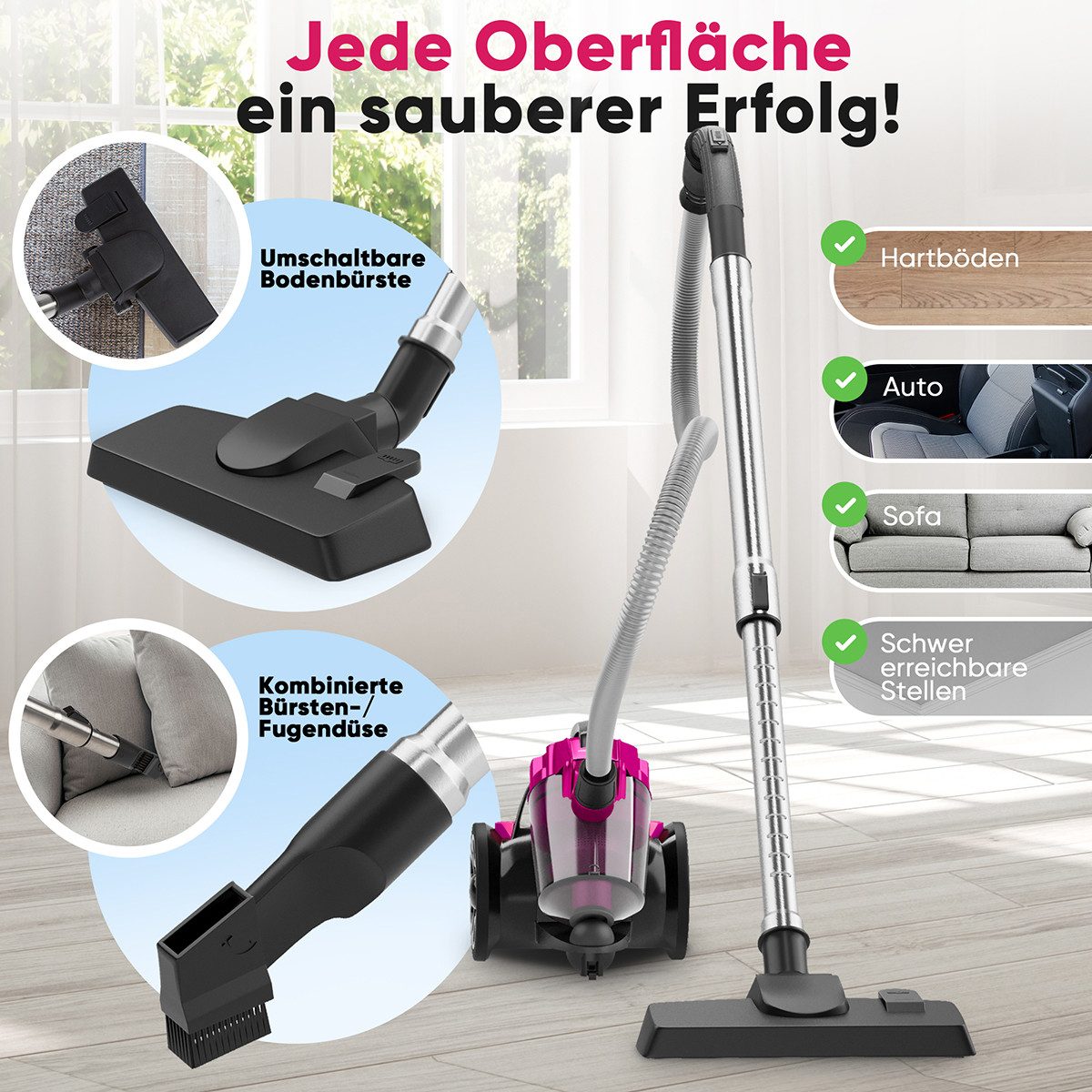 ProfiCare Bodenstaubsauger PC-BS 3134, Staubsauger beutellos, Bodenstaubsauger