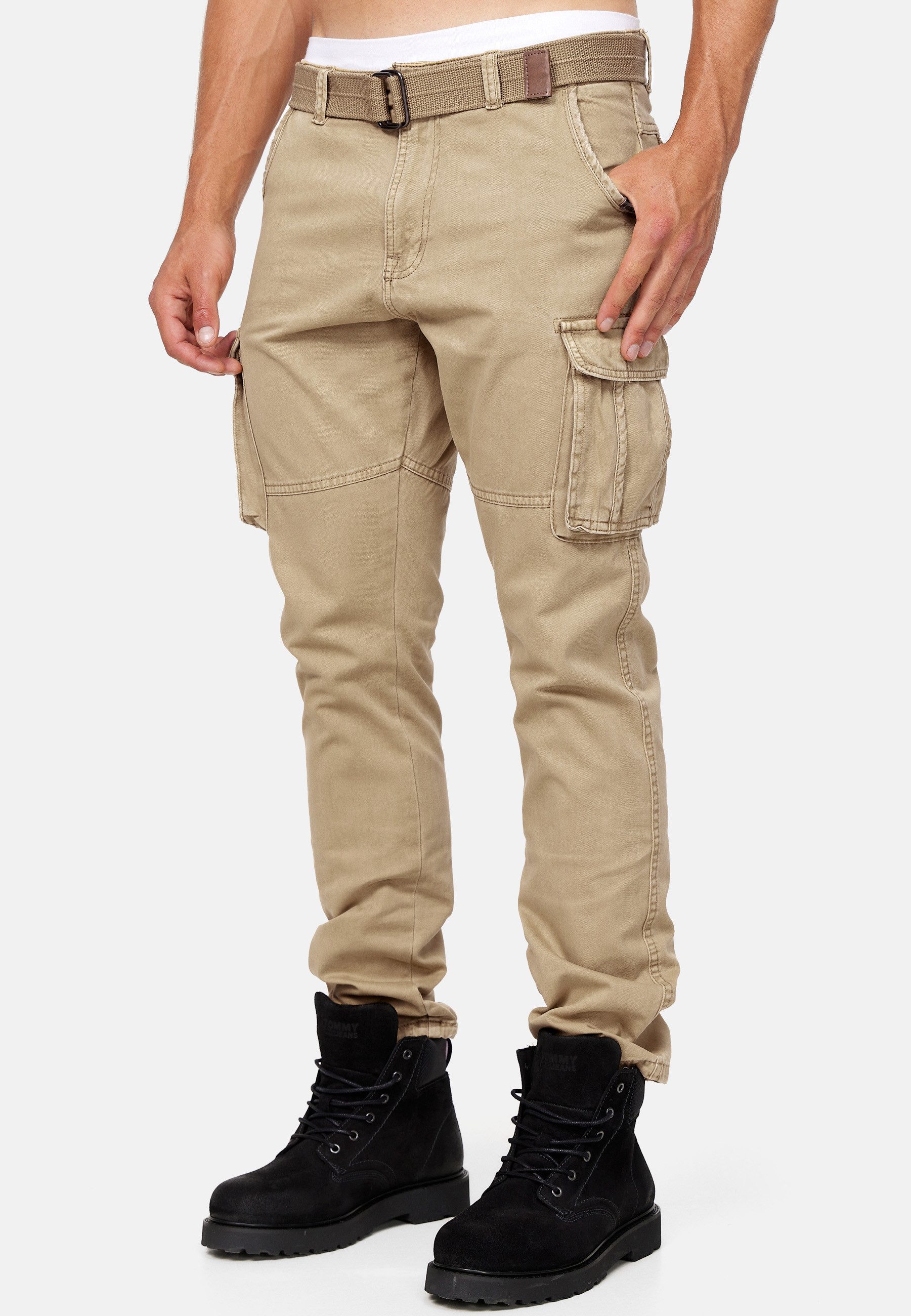 Indicode Cargohose Herren William Cargo Hose Herrenhose mit 7 Taschen, inkl. Gürtel