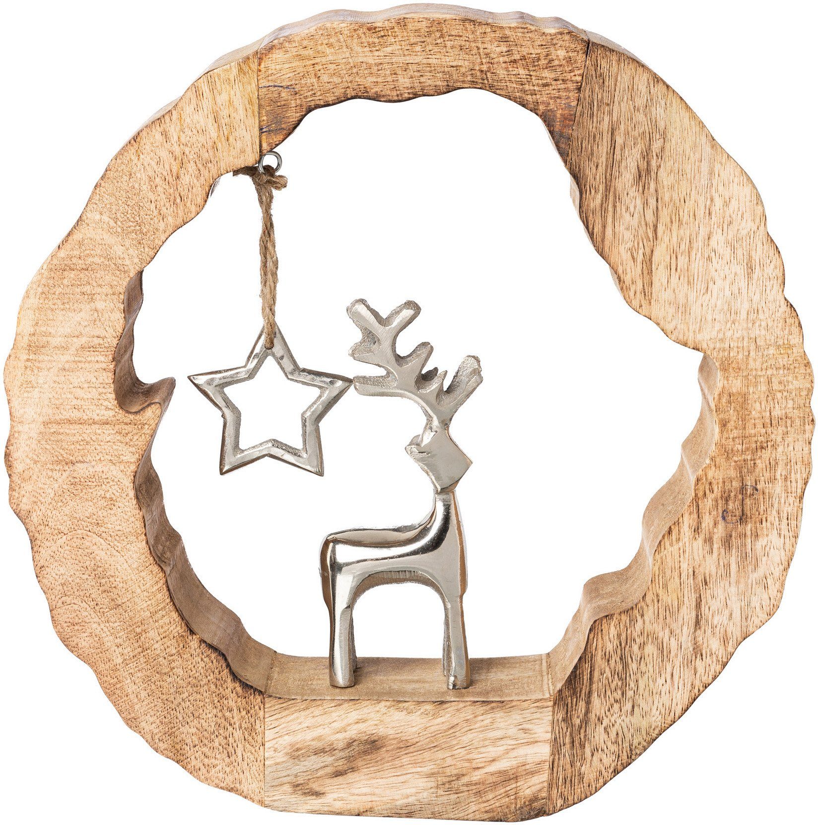 Creativ deco Weihnachtsfigur Holzstamm mit Hirsch und Stern, Weihnachtsdeko,  Höhe ca. 28 cm | Dekofiguren
