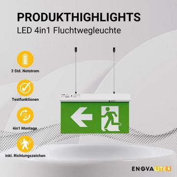 ENOVALITE LED Arbeitsleuchte LED-Fluchtwegleuchte 4in1, Notstrom, TEST-Funktion, Decke & Wand, LED fest integriert, Tageslichtweiß, Fluchtwegleuchte, Notleuchte, Fluchtweg, Notbeleuchtung, Notfallakku