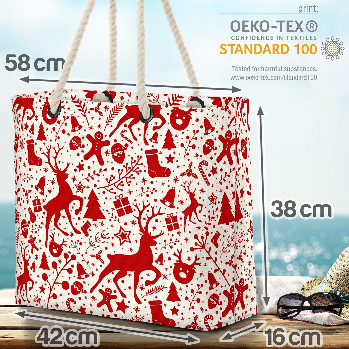 Beach Strandtasche (1-tlg), Geschenkpapier Schnee Bag VOID Weihnachten Rentier Weihnachten Rentier Muster