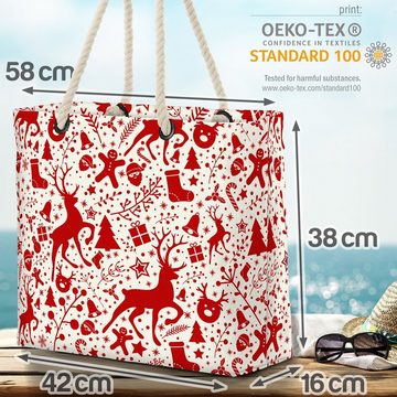 VOID Strandtasche (1-tlg), Weihnachten Rentier Schnee Beach Bag Weihnachten Rentier Geschenkpapier Muster