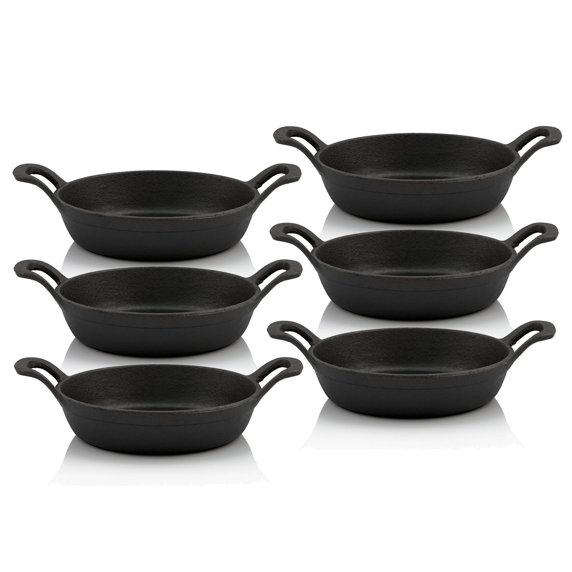 BBQ-Toro Servierpfanne Gusseisen Servierpfännchen, 6 Stück, Ø 16 cm, rund, Gusspfanne, Gusseisen