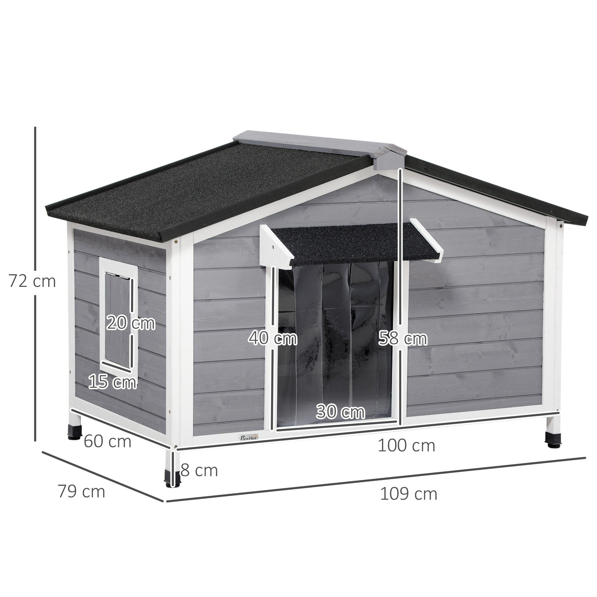 PawHut Hundehütte aus Holz, mit abnehmbarem Boden, Outdoor, Grau, BxTxH: 109x79x72 cm