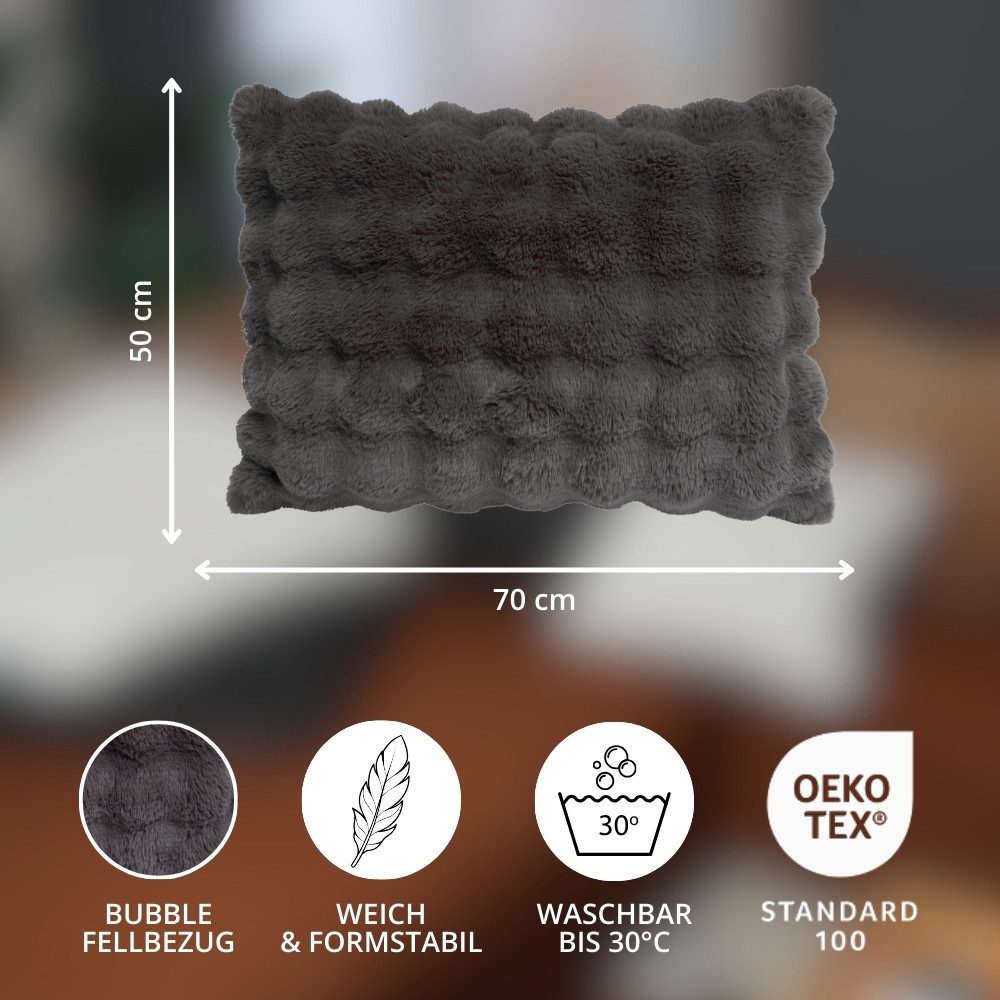 REALLaxx Fellkissen Kaninfell Bubble, 45x45 / 50x70cm Dekokissen weiches Kunstfell, Kissenbezug mit Füllung – Bild 3 von 4