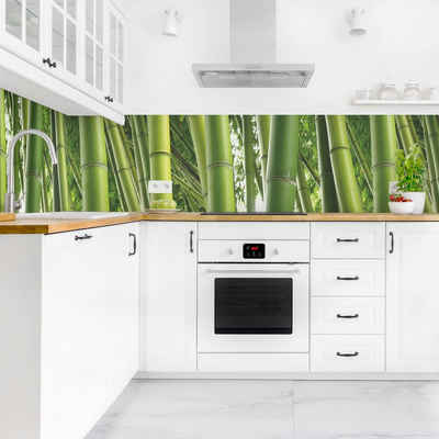 Bilderdepot24 Küchenrückwand grün dekor Bäume Wald Natur Bamboo Trees No.1 Wandverkleidung Küche, (1-tlg., Nischenrückwand - für Fliesenspiegel ohne Bohren - matt), Spritzschutz Rückwand Küche Herd - Folie selbstklebend versch. Größen