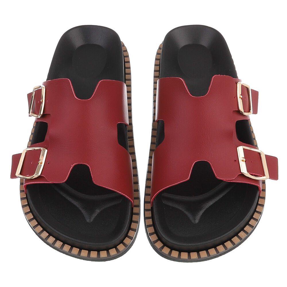 Ital-Design Damen Sandale mit Schnallen und Profilsohle Pantolette (91970950) Flach Pantoletten in Weinrot – Bild 4 von 5