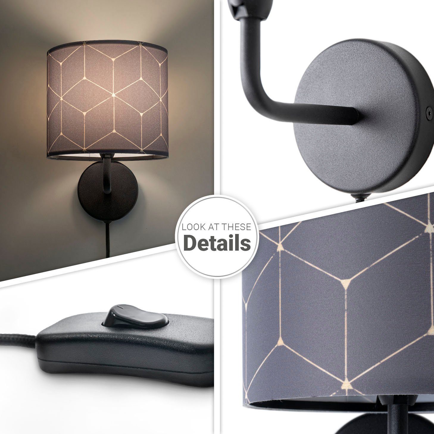 Cube, Rund Home Leuchtmittel, ohne Stoffschirm Modern Wohnzimmer Abstrakt Paco Büro Luca E14 Wandleuchte