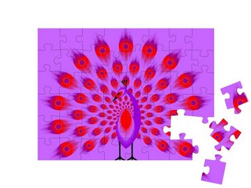 puzzleYOU Puzzle Optische Täuschung: Pfau mit rotem Pfauenrad, 48 Puzzleteile, puzzleYOU-Kollektionen