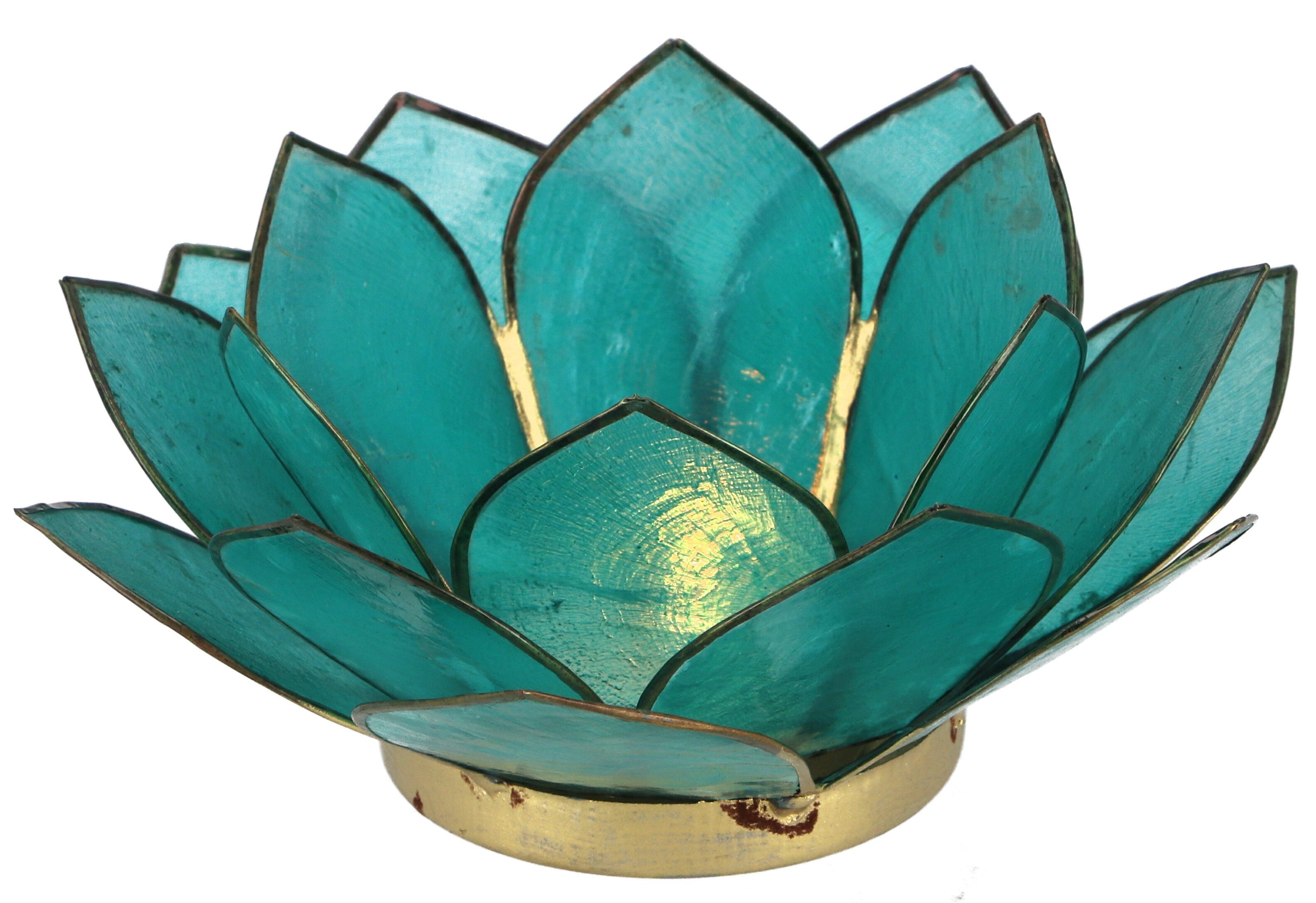Guru-Shop Windlicht Lotus Teelicht Muschel 14*6 cm - türkis