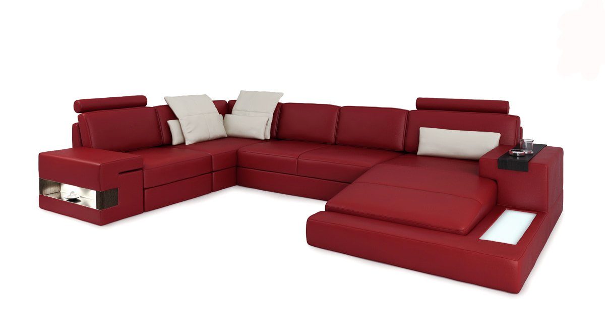 Wohnlandschaft Polster Rot Sofa JVmoebel Couch Ecksofa, Design U Ecksofa Form Leder