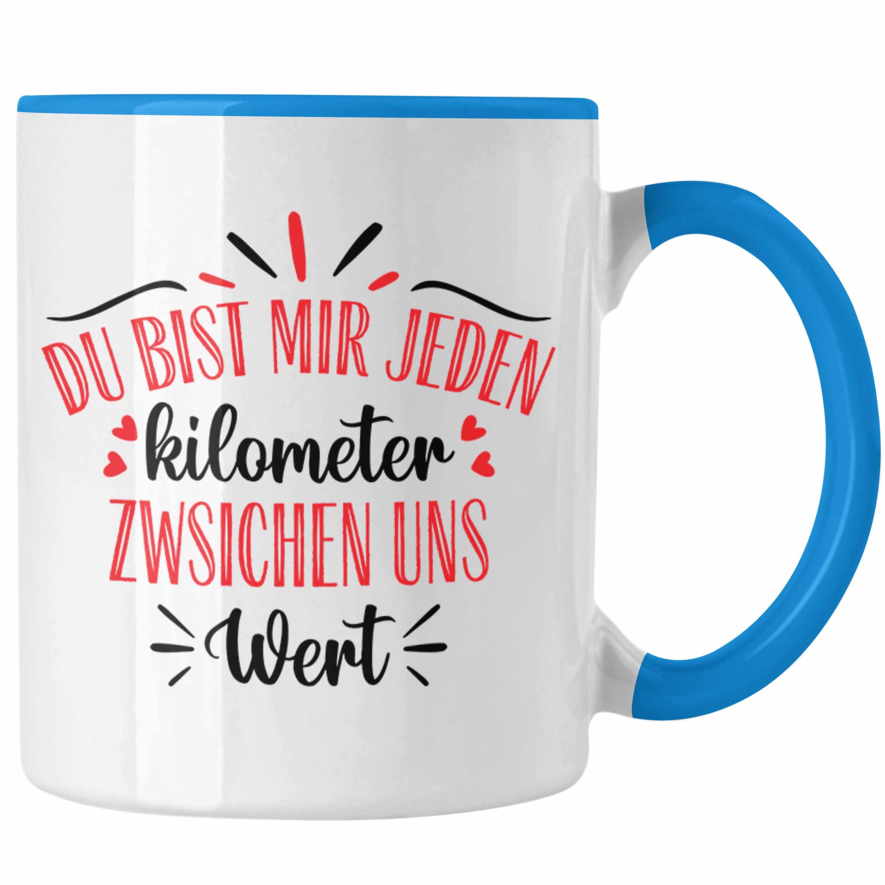 Trendation Tasse Trendation - Fernbeziehung Geschenk für Ihn Sie Tasse mit Spruch Valentinstag Geburtstag Geschenk Freund Blau